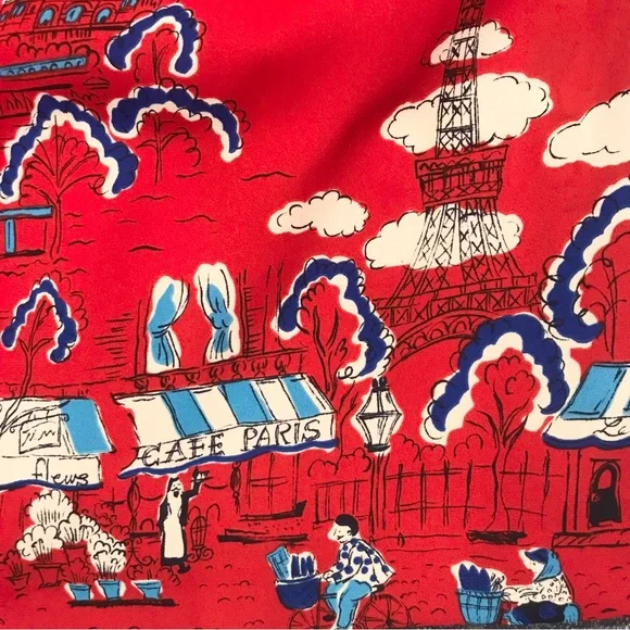 Unique Red Pendleton Print Pleated A-Line Skirt With Drawings of Paris Size 10 - Picture 6 of 14